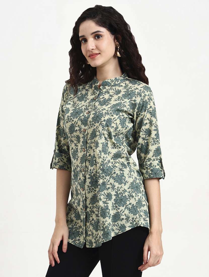 women printed three quarter sleeve shirt top - 22140781 - Standard Image - 2