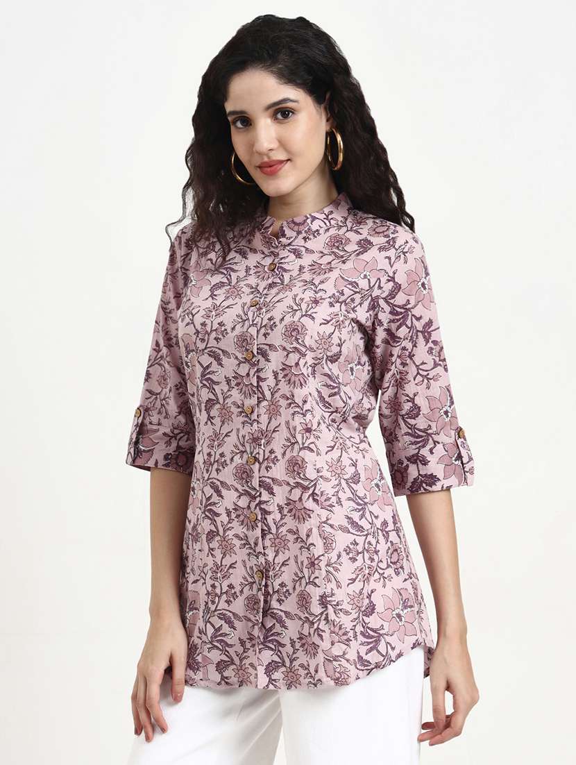 women printed three quarter sleeve shirt top - 22140782 - Standard Image - 2