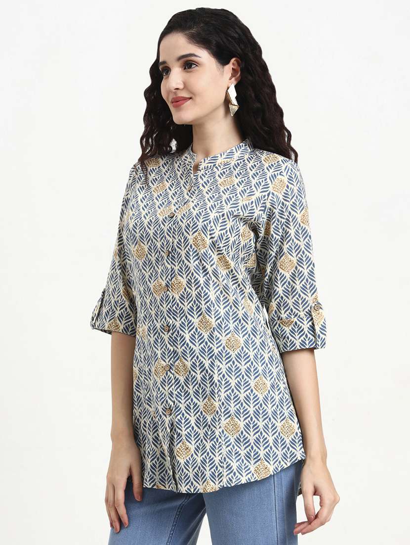 women printed three quarter sleeve shirt top - 22140783 - Standard Image - 2
