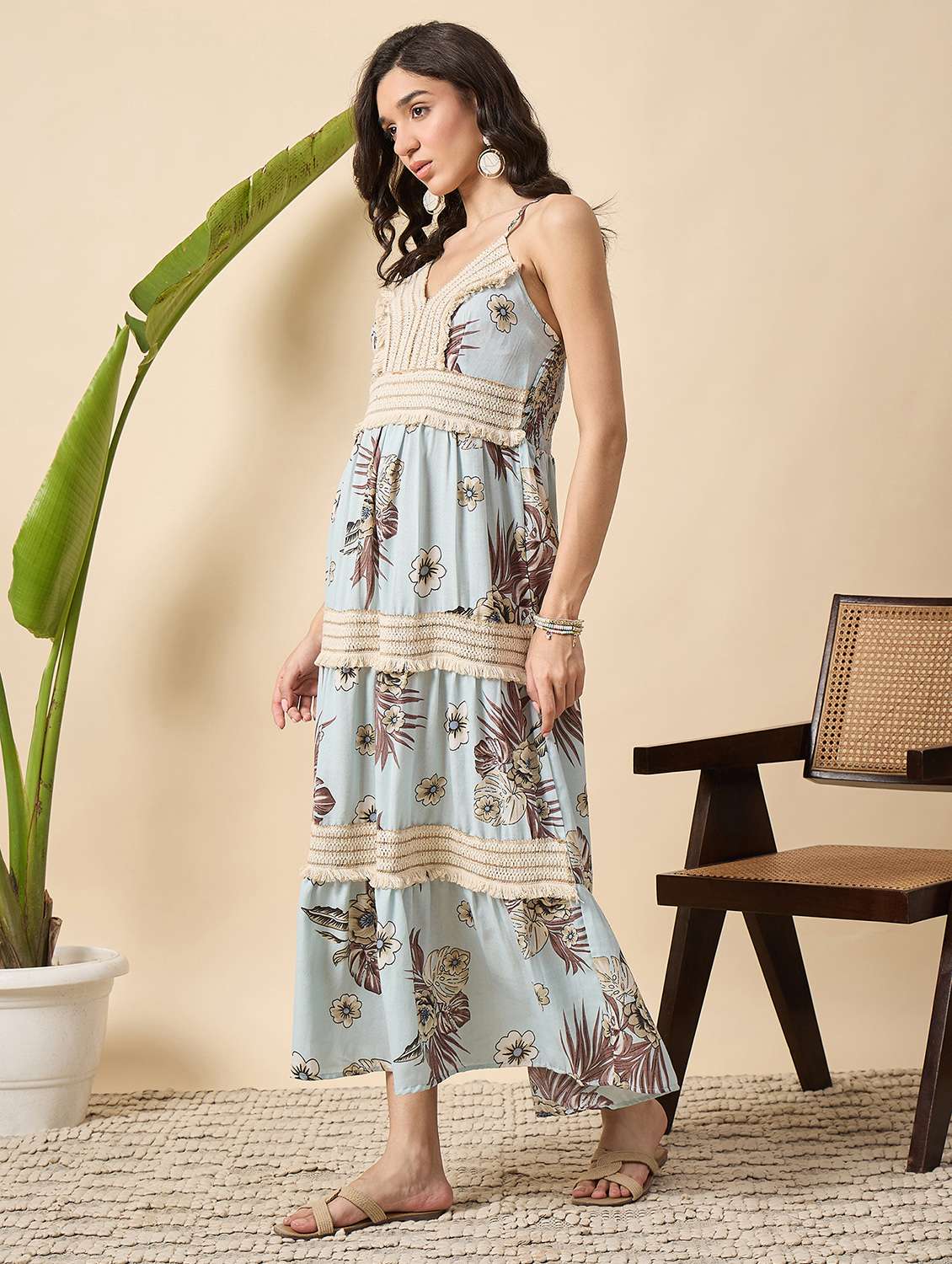 women floral print shoulder strap tiered dress - 22140837 -  Standard Image - 2