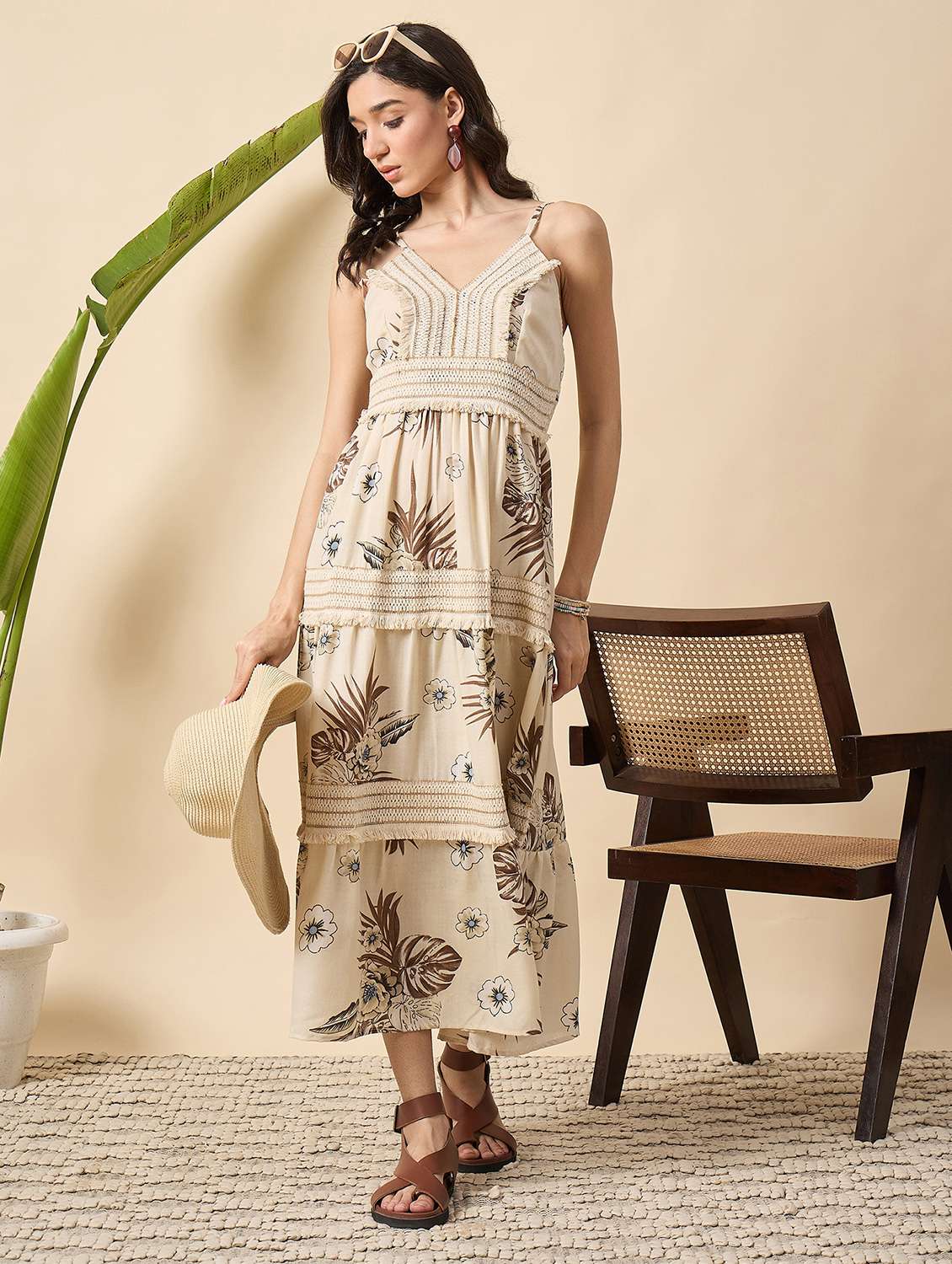 women floral print shoulder strap tiered dress - 22140838 -  Standard Image - 2