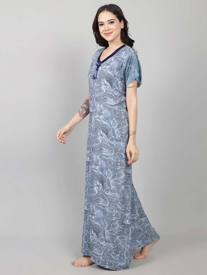 women printed short sleeve nighty with pocket - 22140931 -  Standard Image - 2