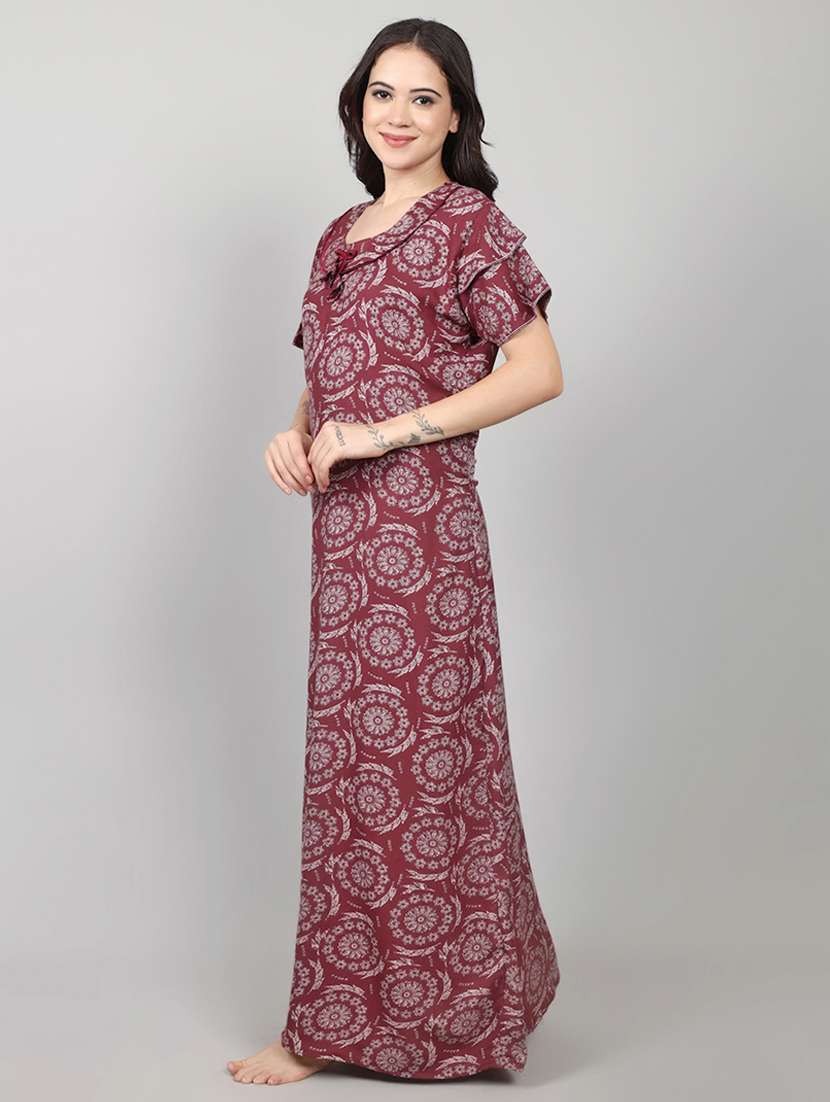 women printed short sleeve nighty with pocket - 22140935 -  Standard Image - 2