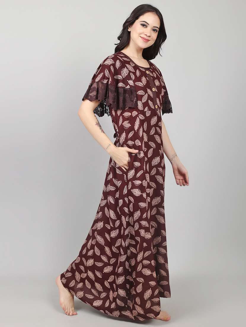 women printed short sleeve nighty  - 22140938 -  Standard Image - 2