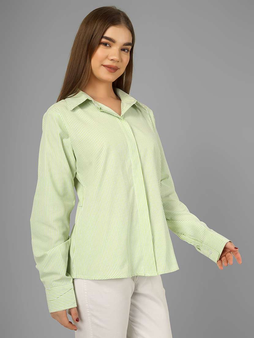 women striped collared long sleeve shirt - 22140964 - Standard Image - 2