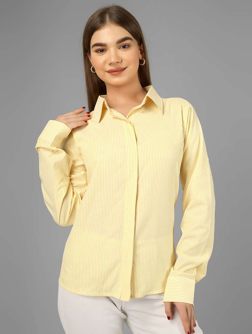 women striped long sleeve collared shirt - 22140966 - Standard Image - 2