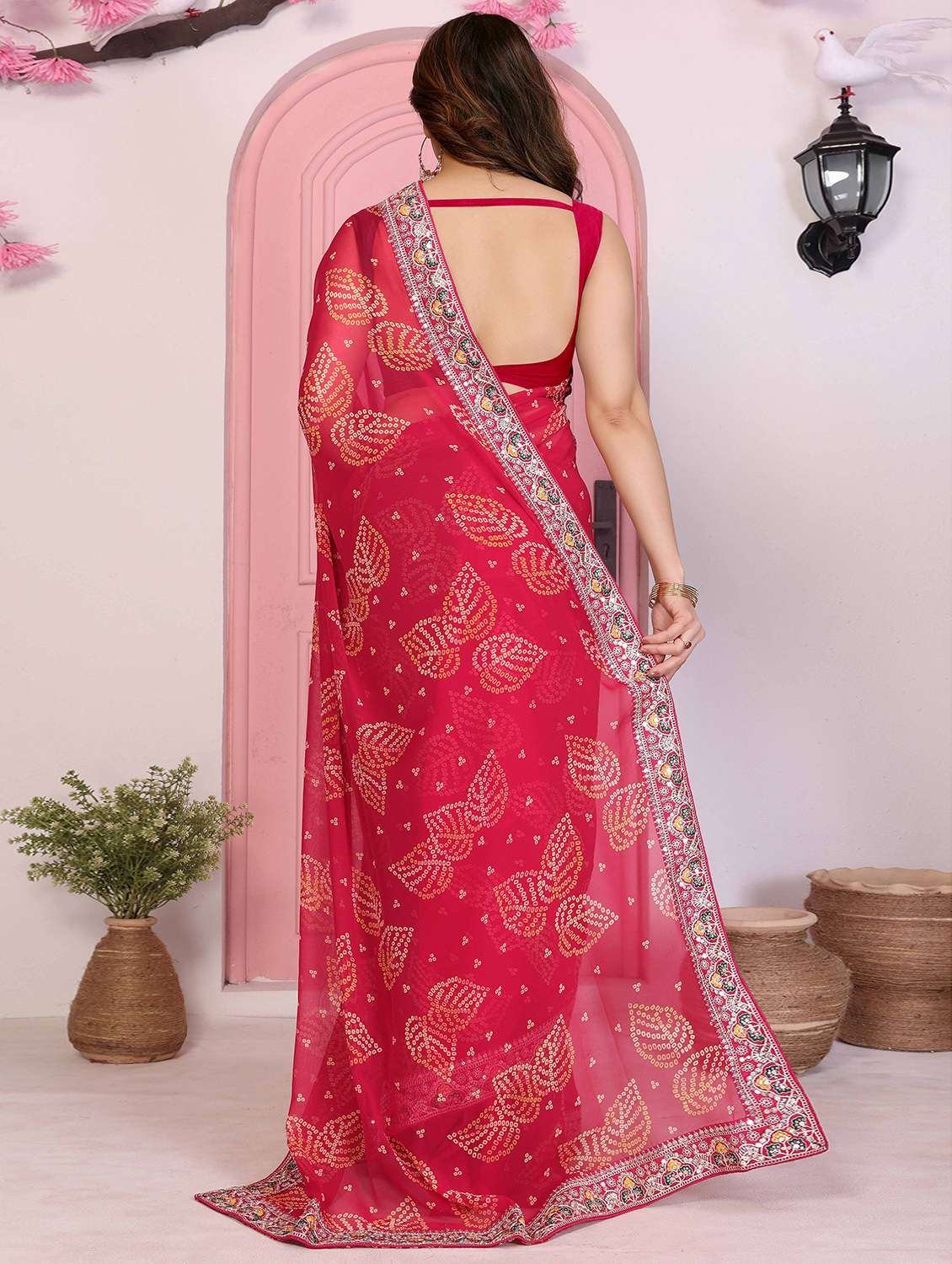 women bandhani printed saree with blouse - 22141092 -  Standard Image - 2
