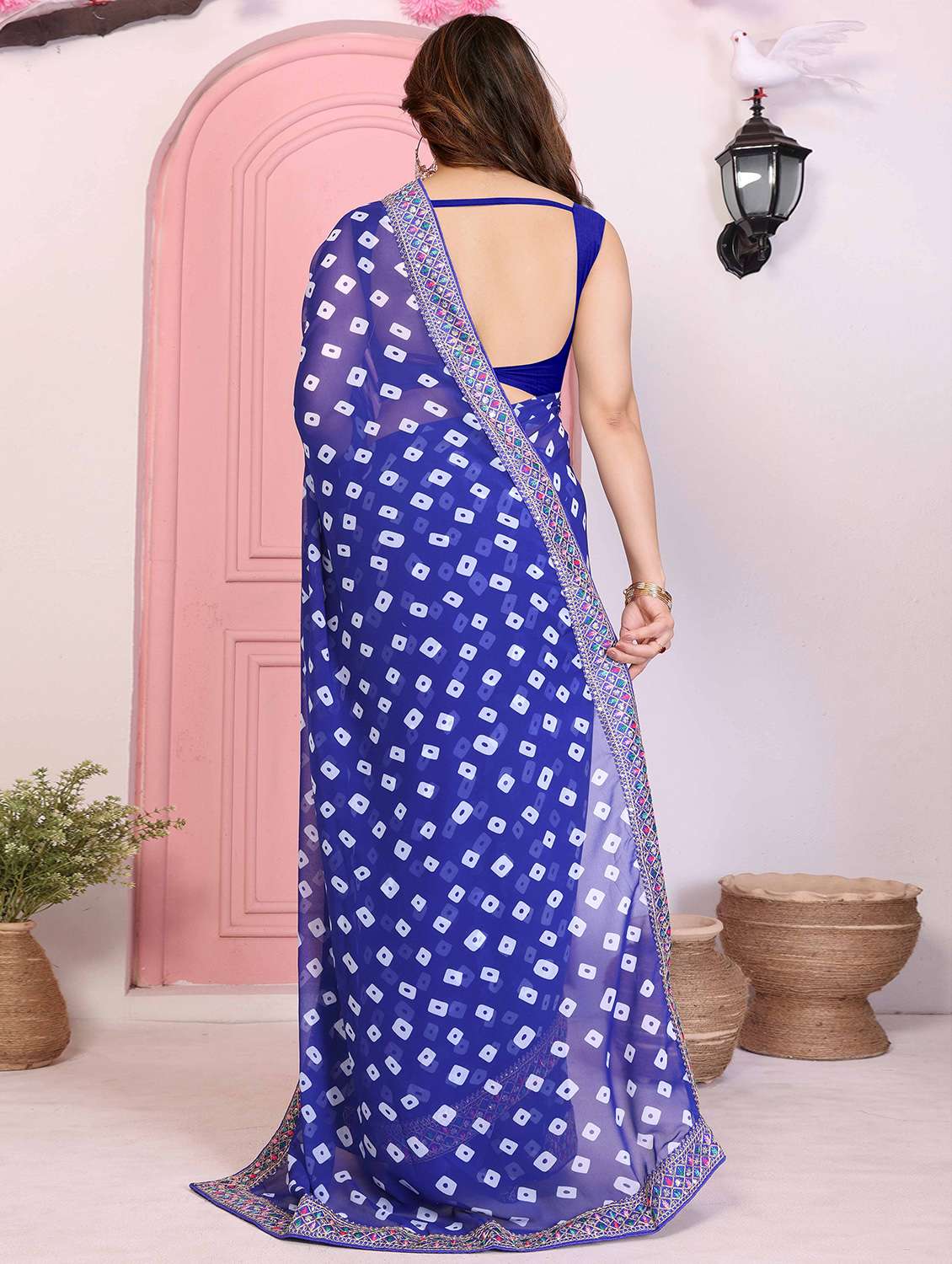 women bandhani printed saree with blouse - 22141100 -  Standard Image - 2