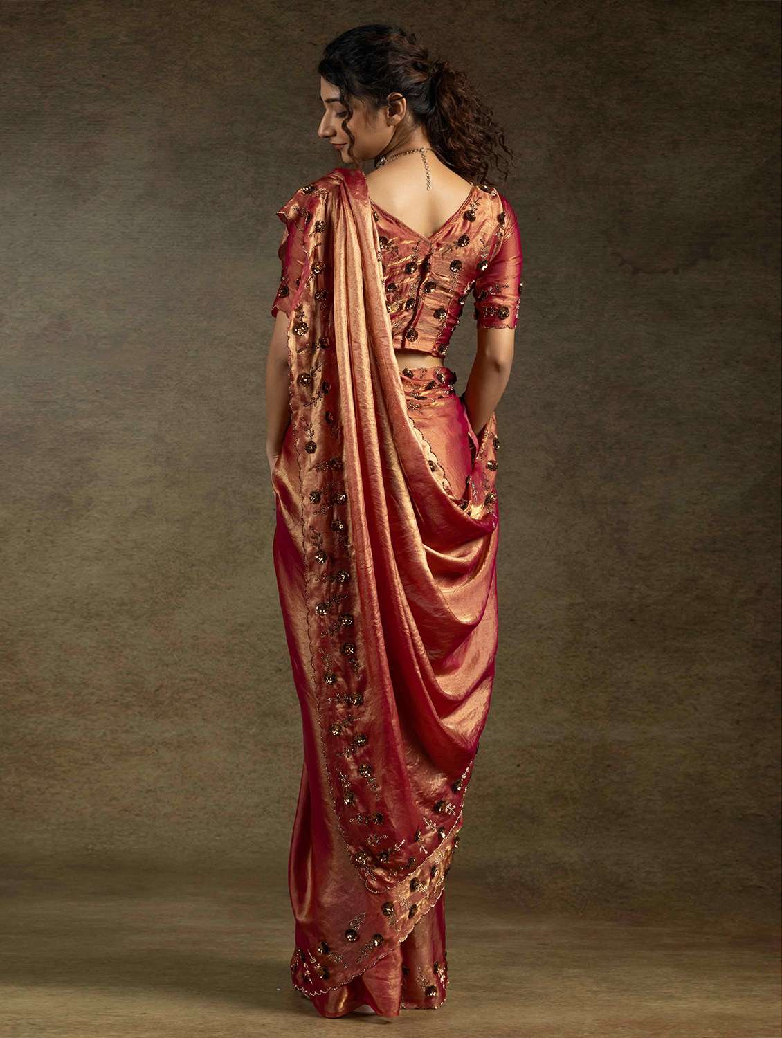 women solid with embellished bordered saree with blouse - 22141125 - Standard Image - 2