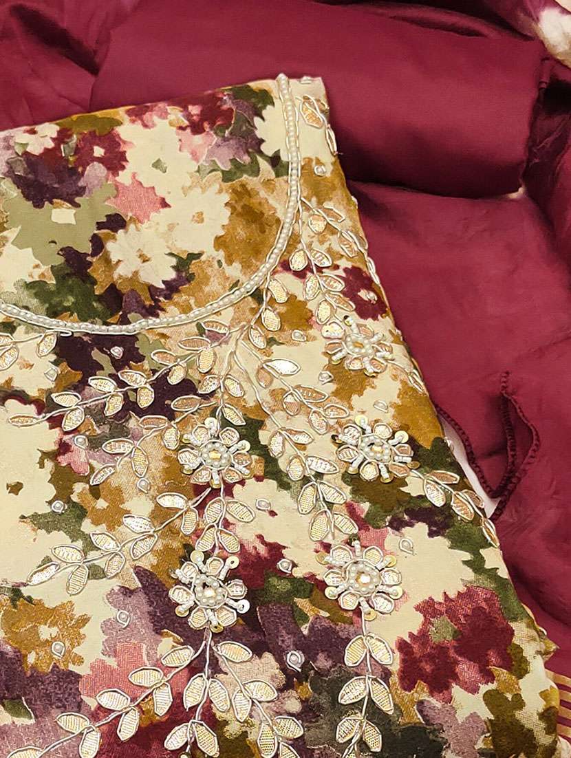 women printed embroidered unstitched suit set - 22141191 - Standard Image - 2