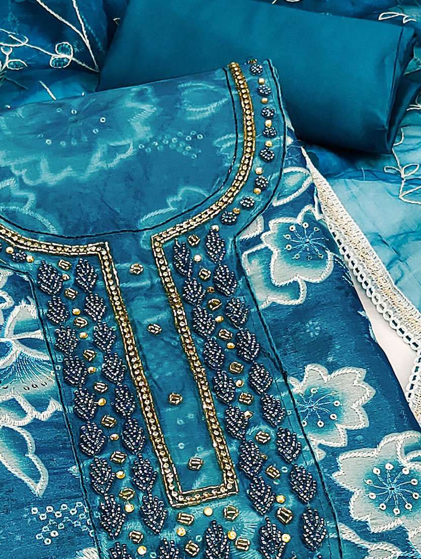 women floral printed embellished unstitched suit set - 22141205 - Standard Image - 2