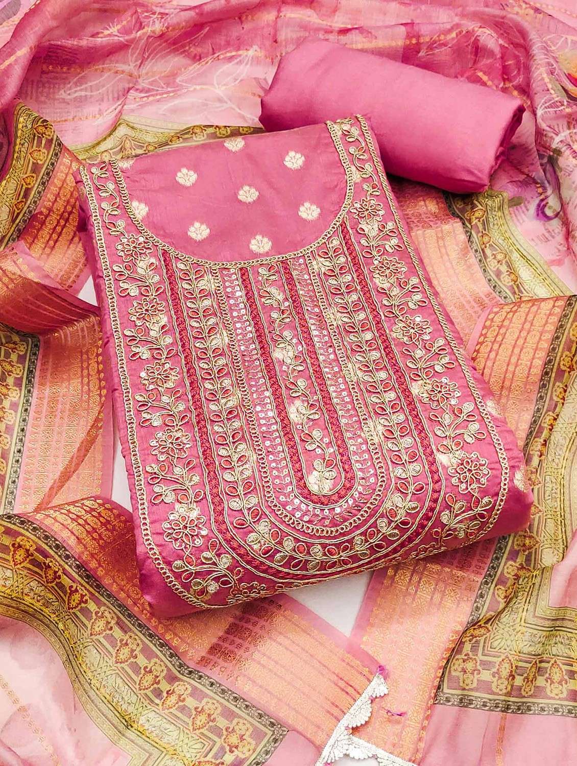 women self design embroidered unstitched suit set