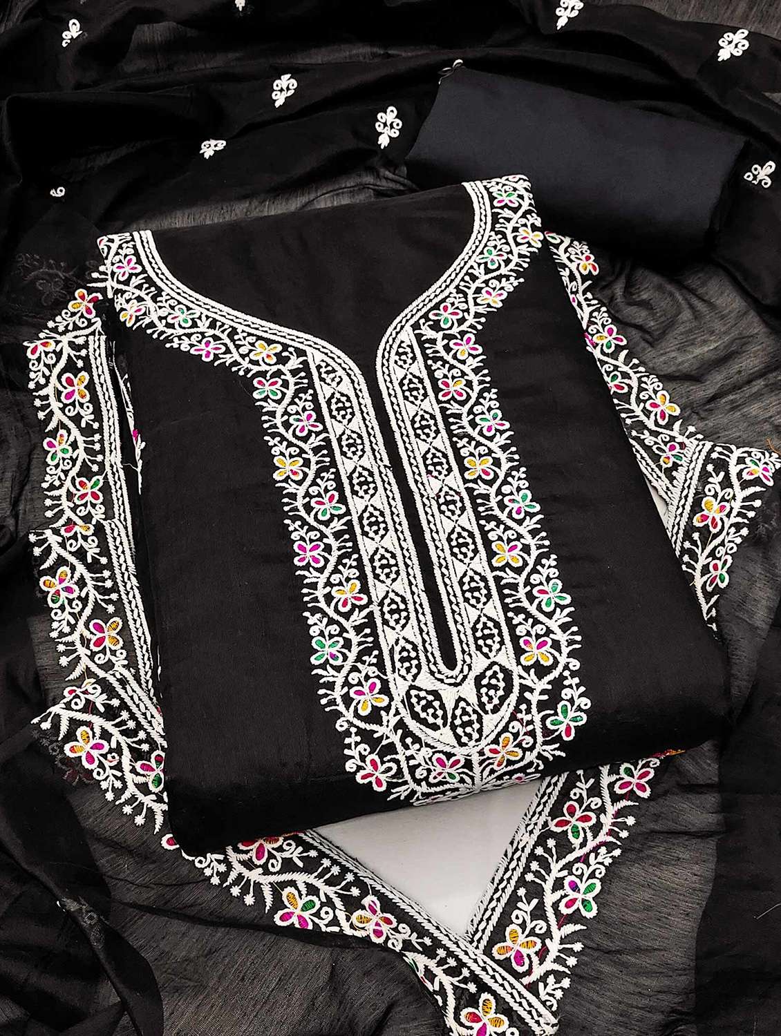 women solid with work unstitched suit set