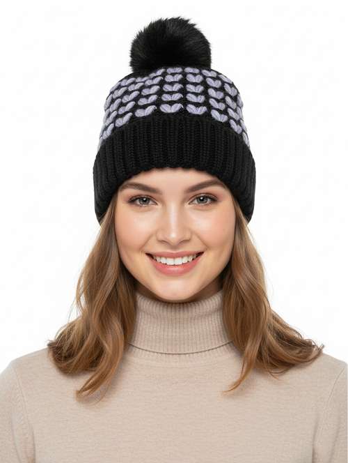 women self design winter cap - 22141265 -  Standard Image - 0