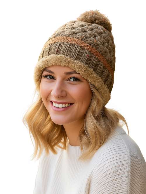 women self design winter cap - 22141292 - Standard Image - 0