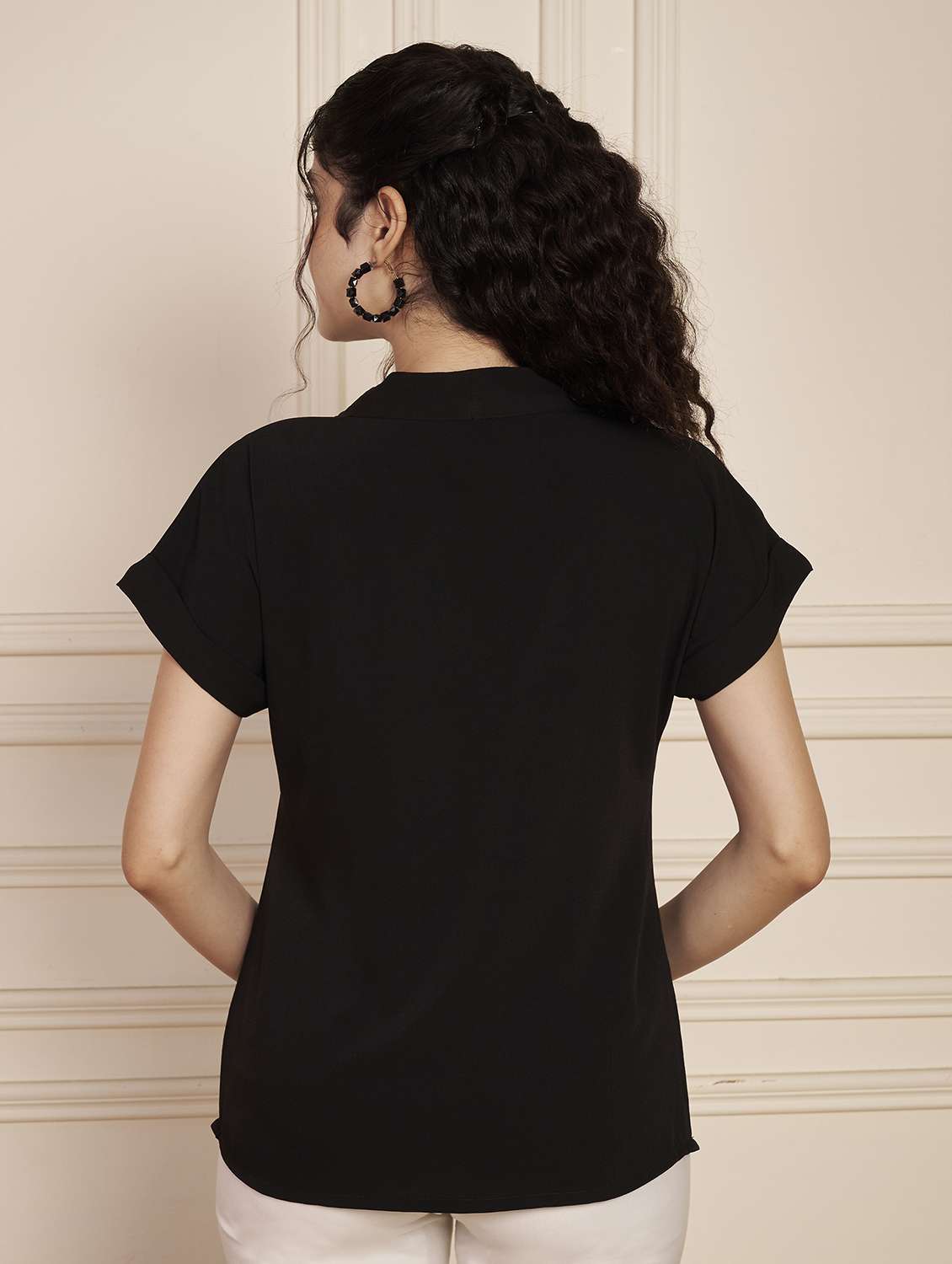 women black solid puff sleeve regular top - 22141307 -  Standard Image - 2