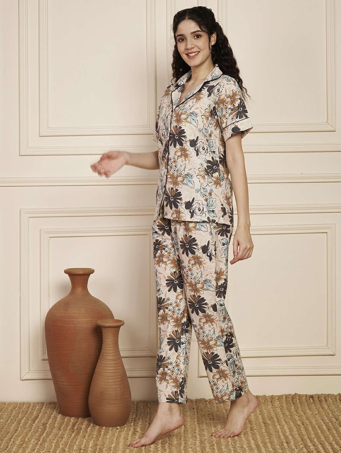 women printed nightwear pyjama set - 22141311 -  Standard Image - 2