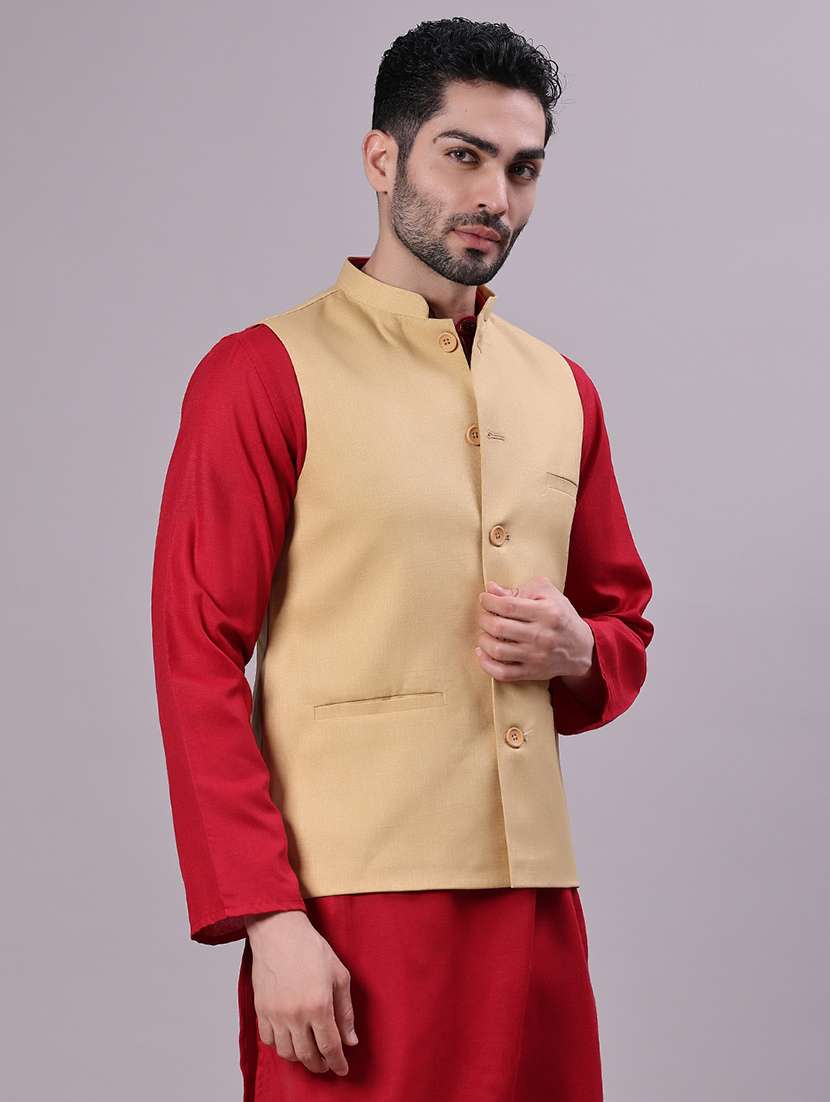 men solid mandarin neck regular fit nehru jacket - 22141349 -  Standard Image - 2