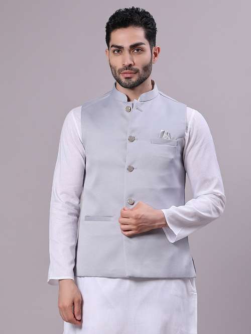 men solid mandarin neck regular fit nehru jacket - 22141350 -  Standard Image - 0