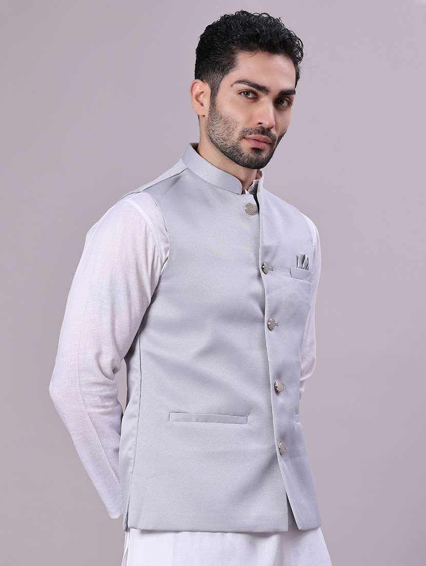 men solid mandarin neck regular fit nehru jacket - 22141350 -  Standard Image - 2