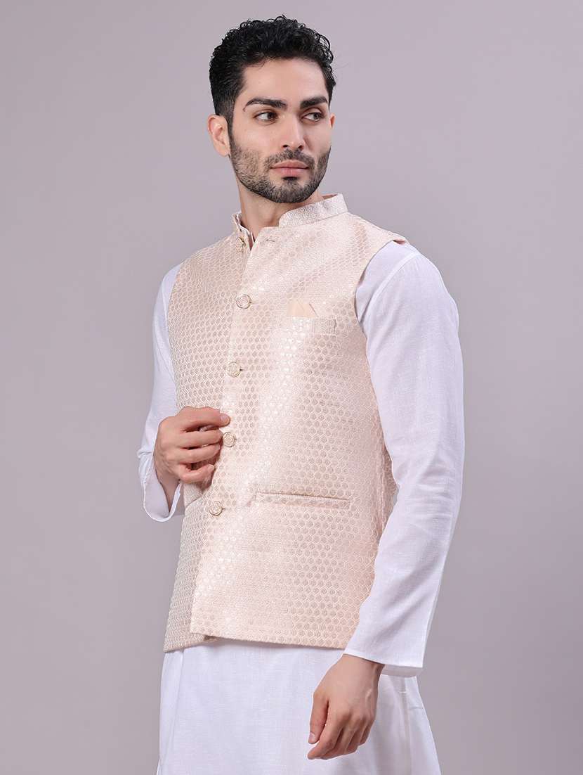 men self design mandarin neck regular fit nehru jacket - 22141352 -  Standard Image - 2