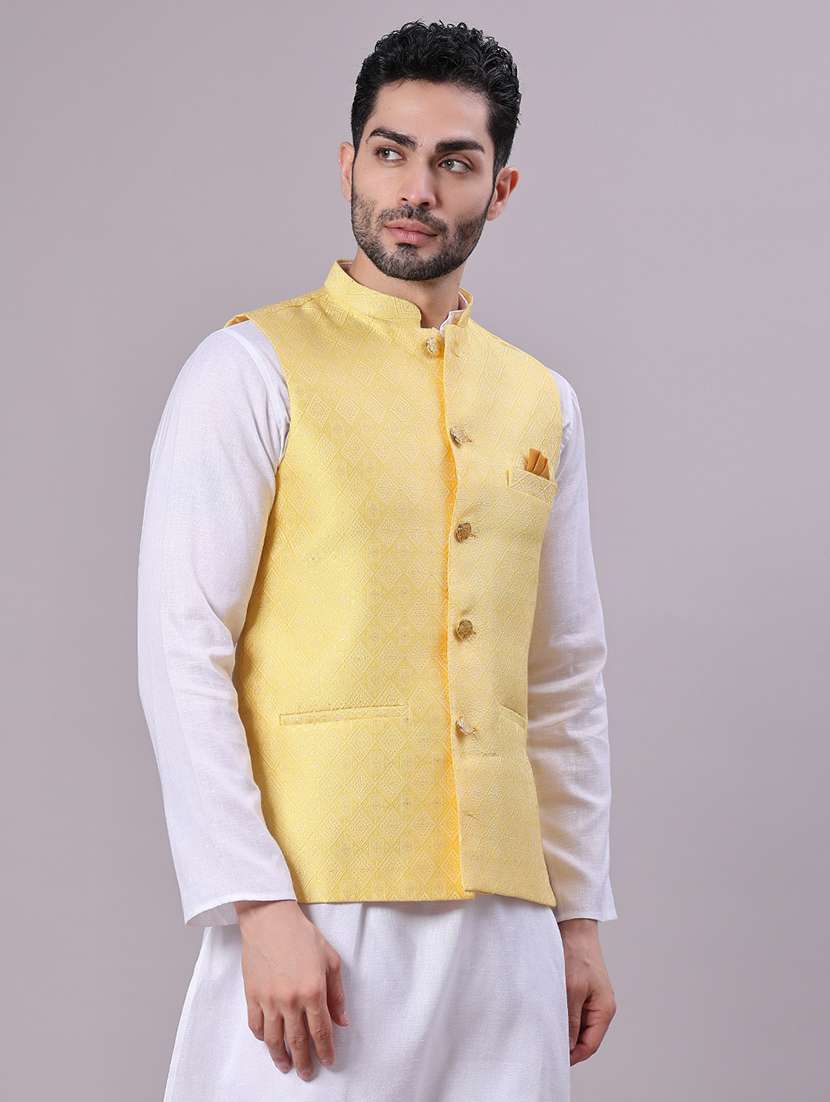 men self design mandarin neck regular fit nehru jacket - 22141354 -  Standard Image - 2