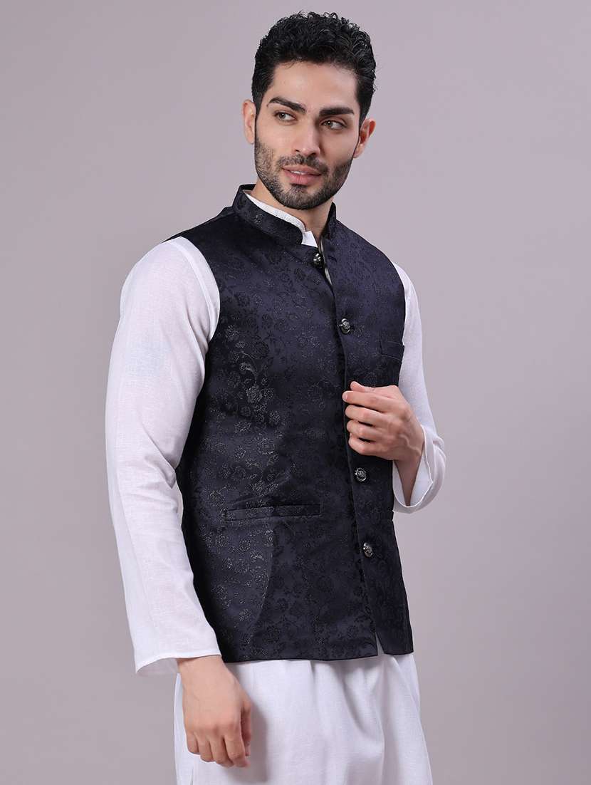 men self design mandarin neck regular fit nehru jacket - 22141355 -  Standard Image - 2