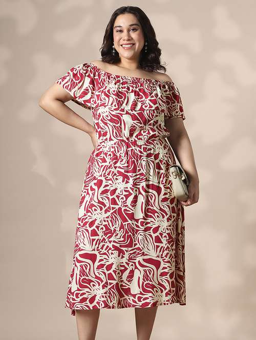 women plus size printed off shoulder dress - 22141362 - Standard Image - 0