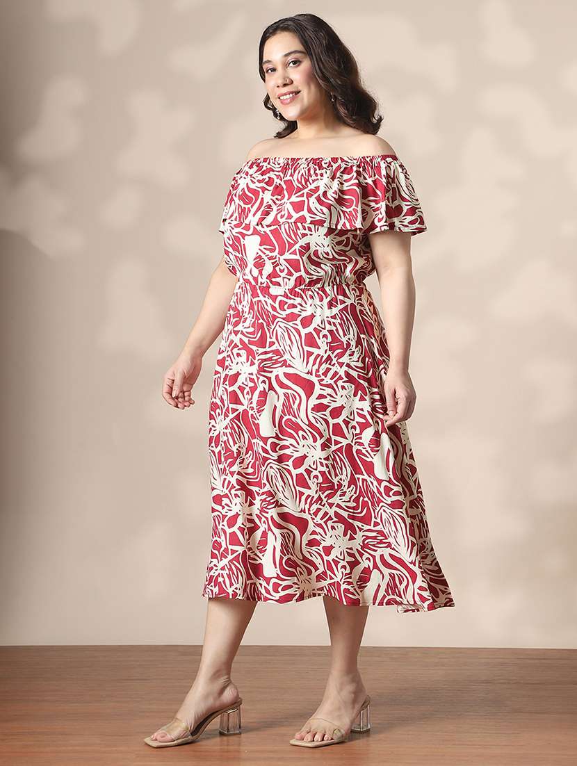 women plus size printed off shoulder dress - 22141362 - Standard Image - 2