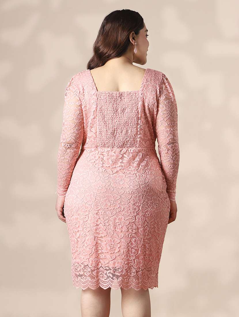 globus gloplus gloplus women pink sweetheart neck puff sleeves floral lace scalloped hem plus size sheath party dress - 22141364 -  Standard Image - 2
