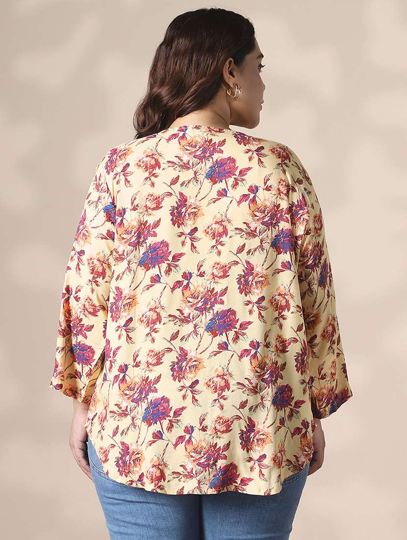 globus gloplus women cream v-neck floral print curved hem plus size top - 22141374 -  Standard Image - 2