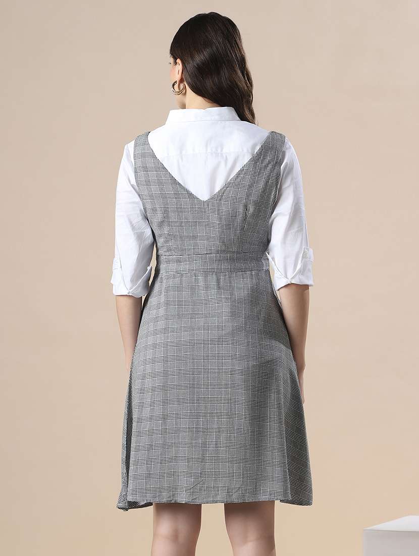 women checkered sleeveless fit & flare dress - 22141403 - Standard Image - 2