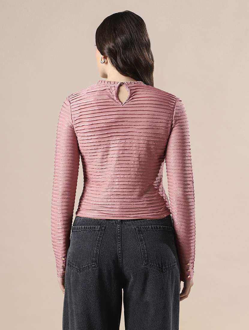 globus women pink self design high neck full sleeves knitted top - 22141413 -  Standard Image - 2