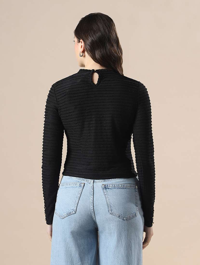 globus women black self design high neck full sleeves knitted top - 22141414 -  Standard Image - 2