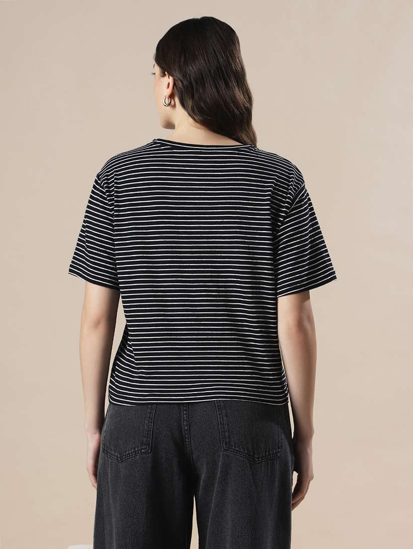 women striped short sleeve boxy t-shirt - 22141418 - Standard Image - 2