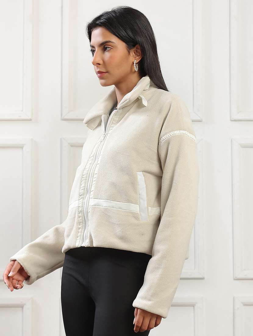 women solid collared long sleeve oversized jacket - 22141451 - Standard Image - 2