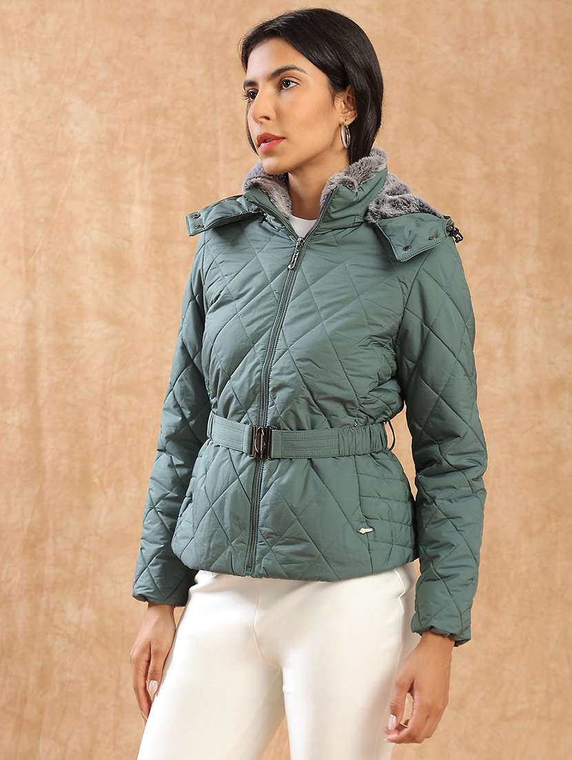 women solid long sleeve quilted jacket - 22141465 - Standard Image - 2