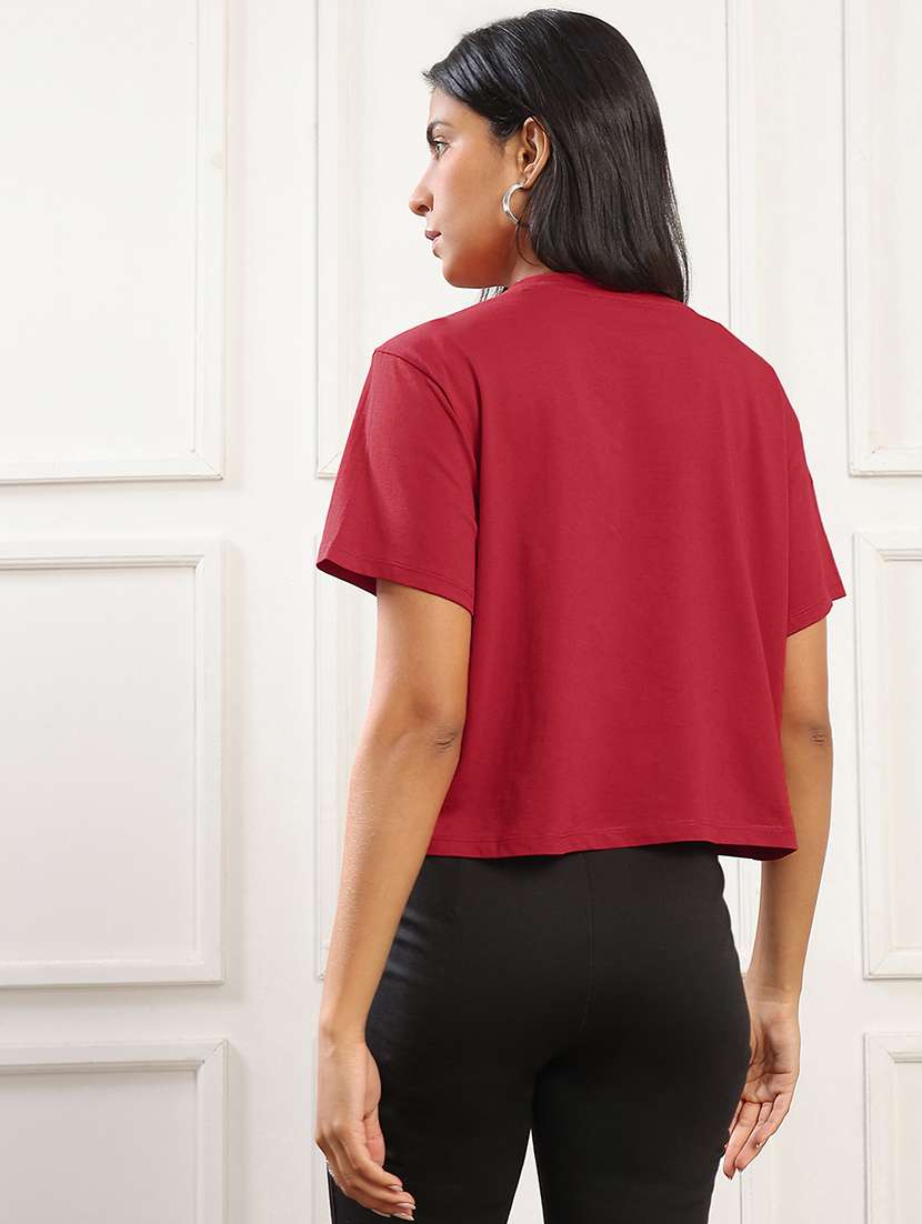 Globus Women Red Round Neck Short Sleeves Graphic Print Boxy Fit T-shirt - 22141480 -  Standard Image - 2