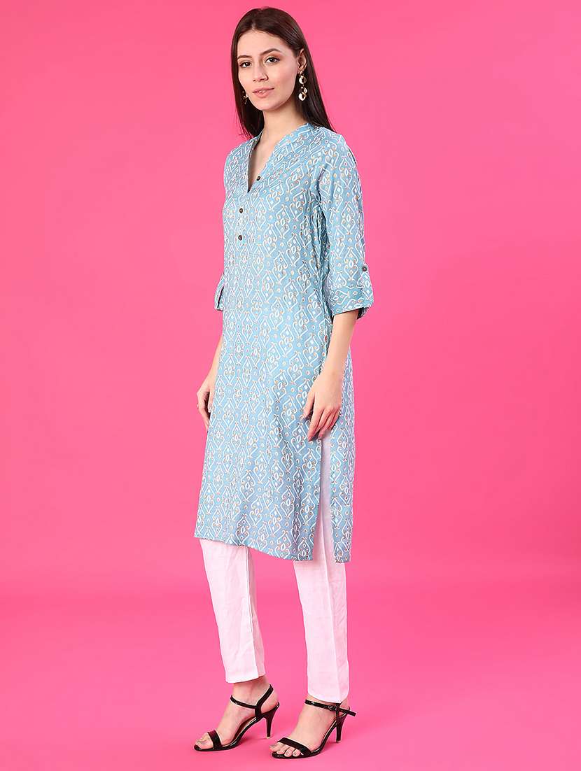 women printed three quarter sleeve straight kurta - 22141492 -  Standard Image - 2