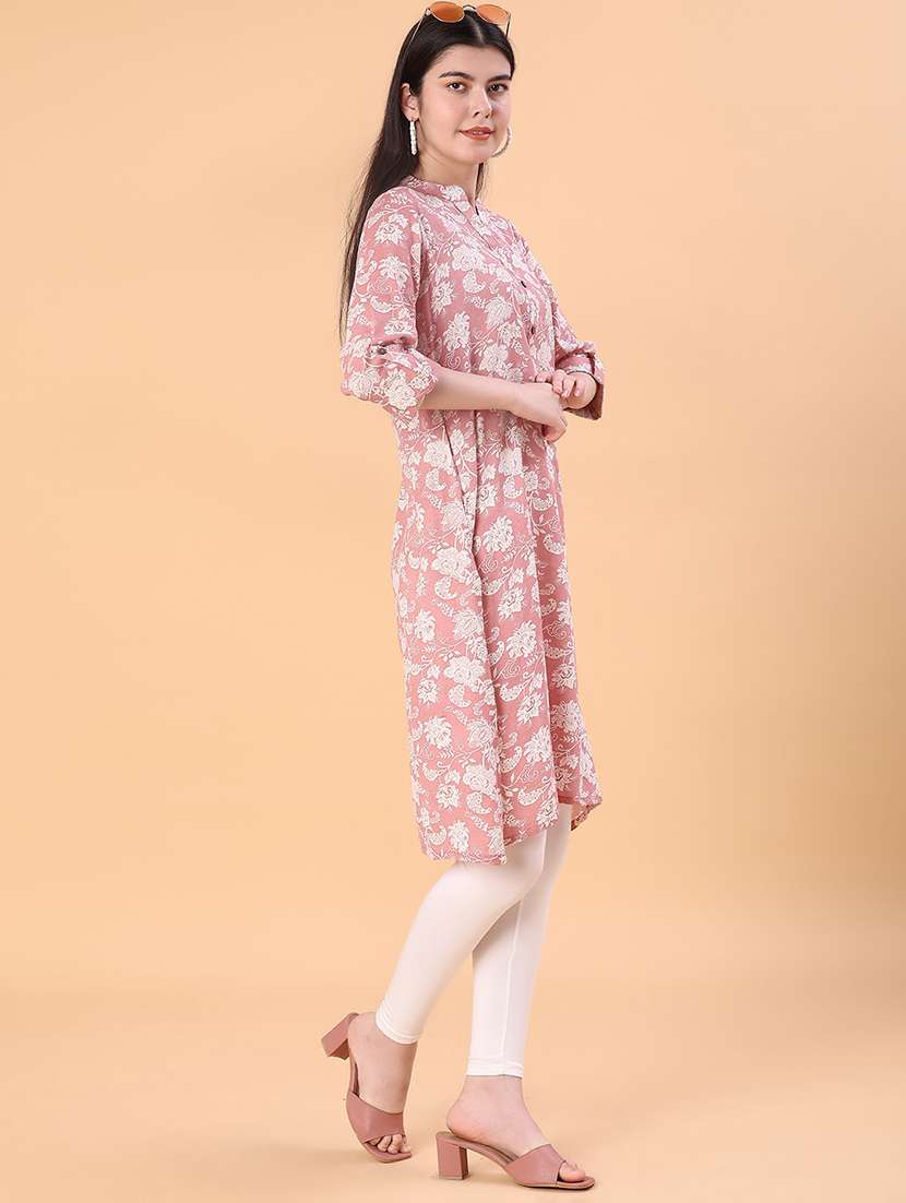 women floral printed three quarter sleeve straight kurta - 22141493 -  Standard Image - 2