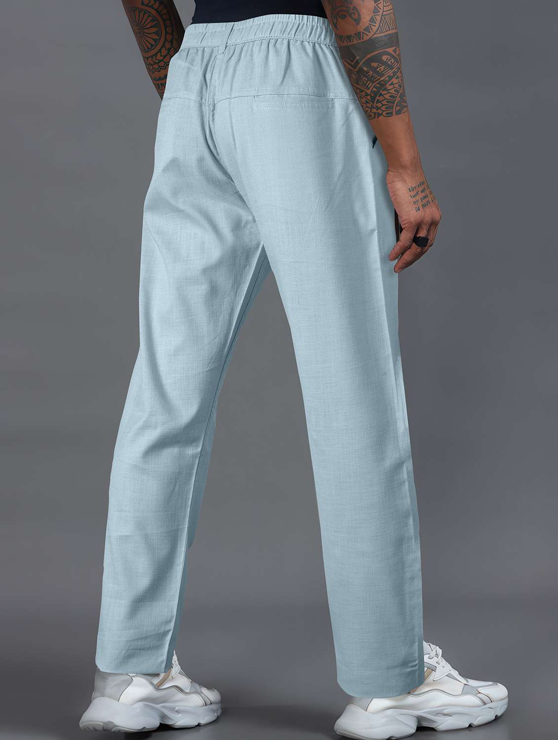 men solid mid rise flat front casual trouser - 22141585 -  Standard Image - 2