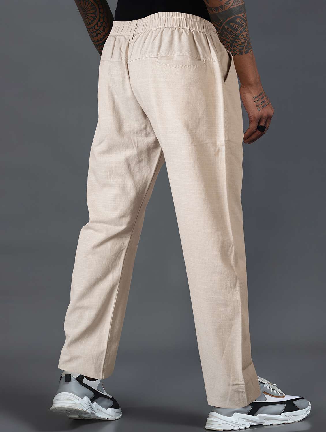 men solid mid rise flat front casual trouser - 22141587 -  Standard Image - 2