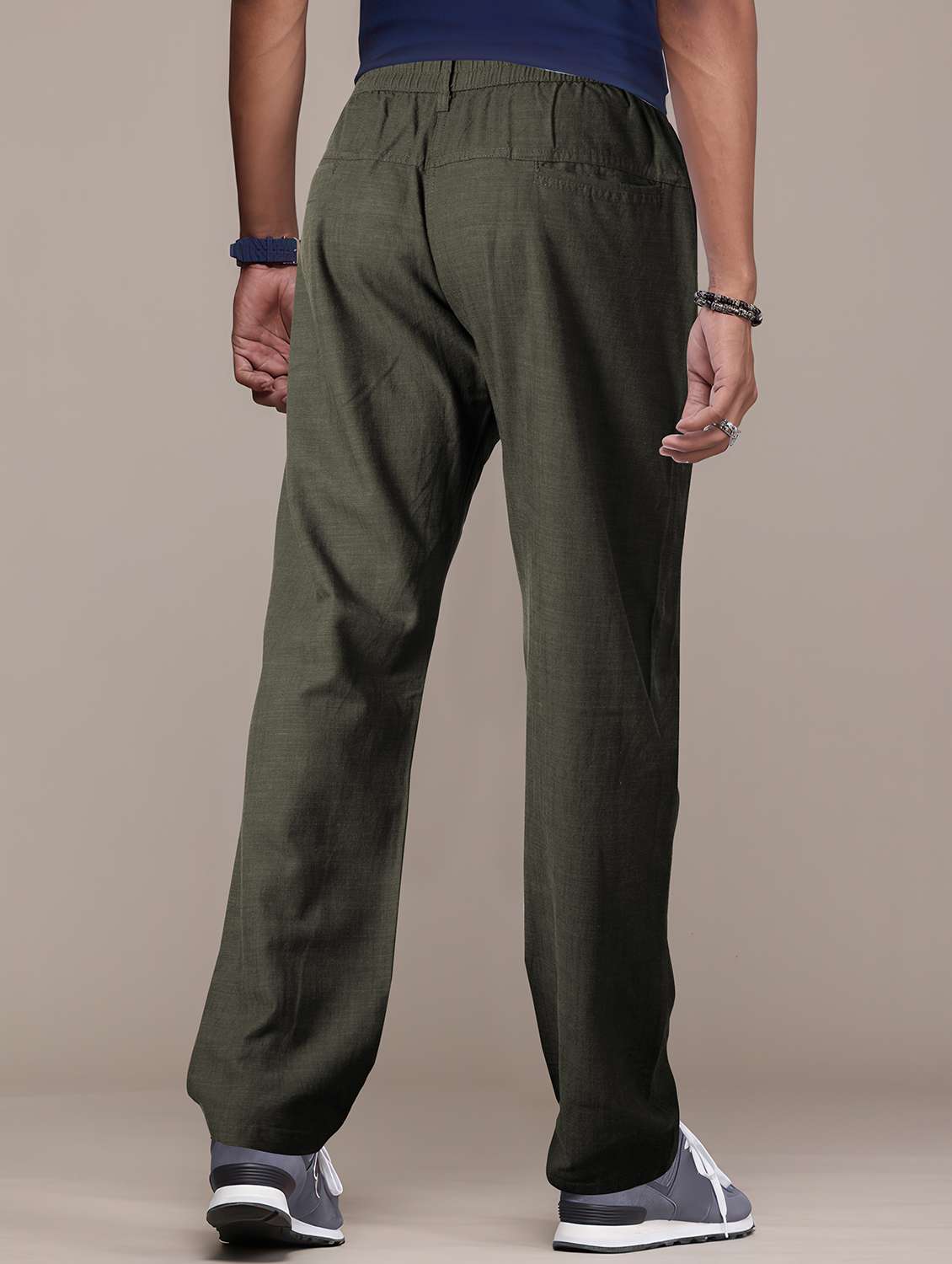 men solid mid rise flat front casual trouser - 22141588 -  Standard Image - 2