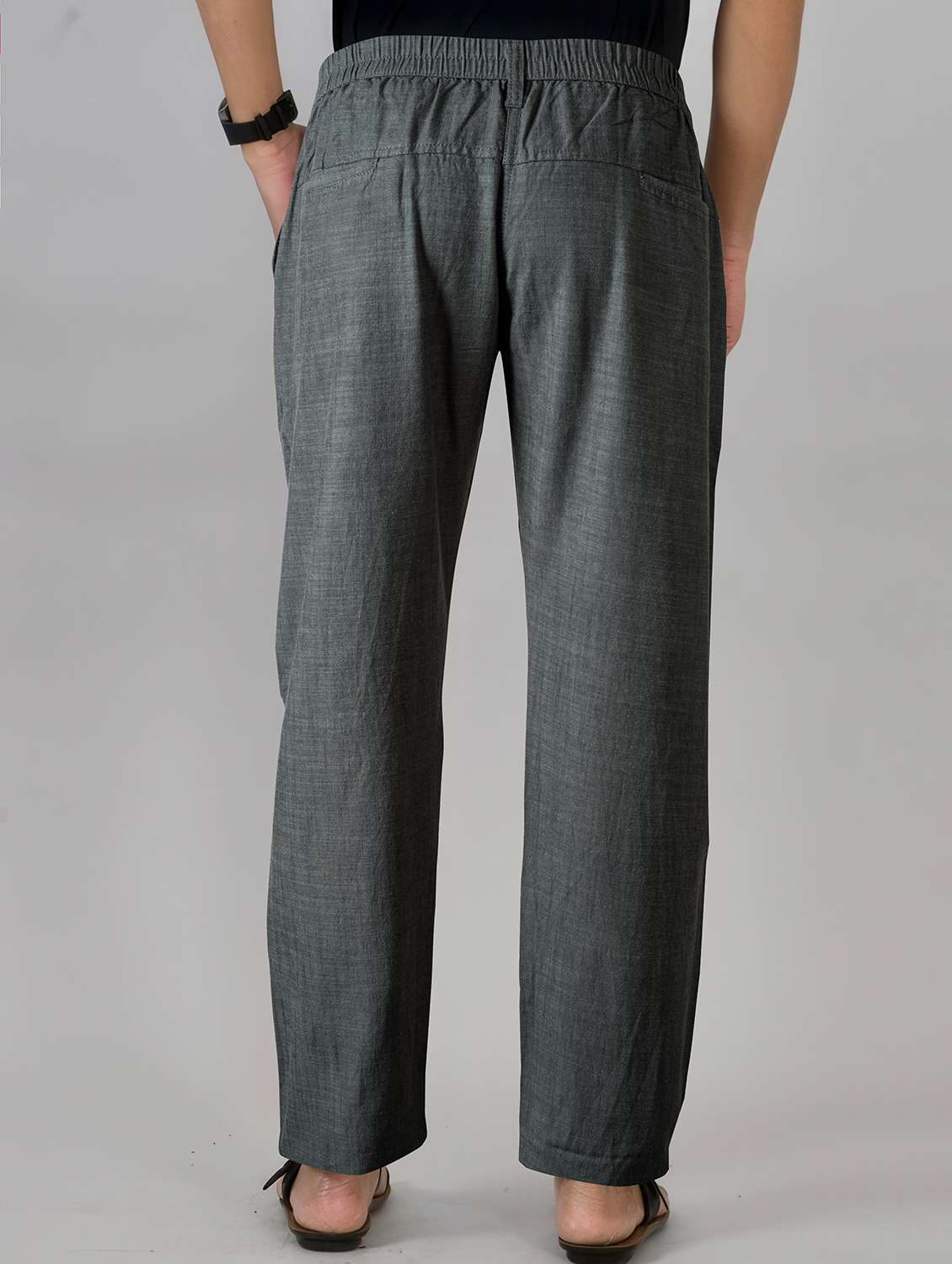 men solid mid rise flat front casual trouser - 22141589 -  Standard Image - 2