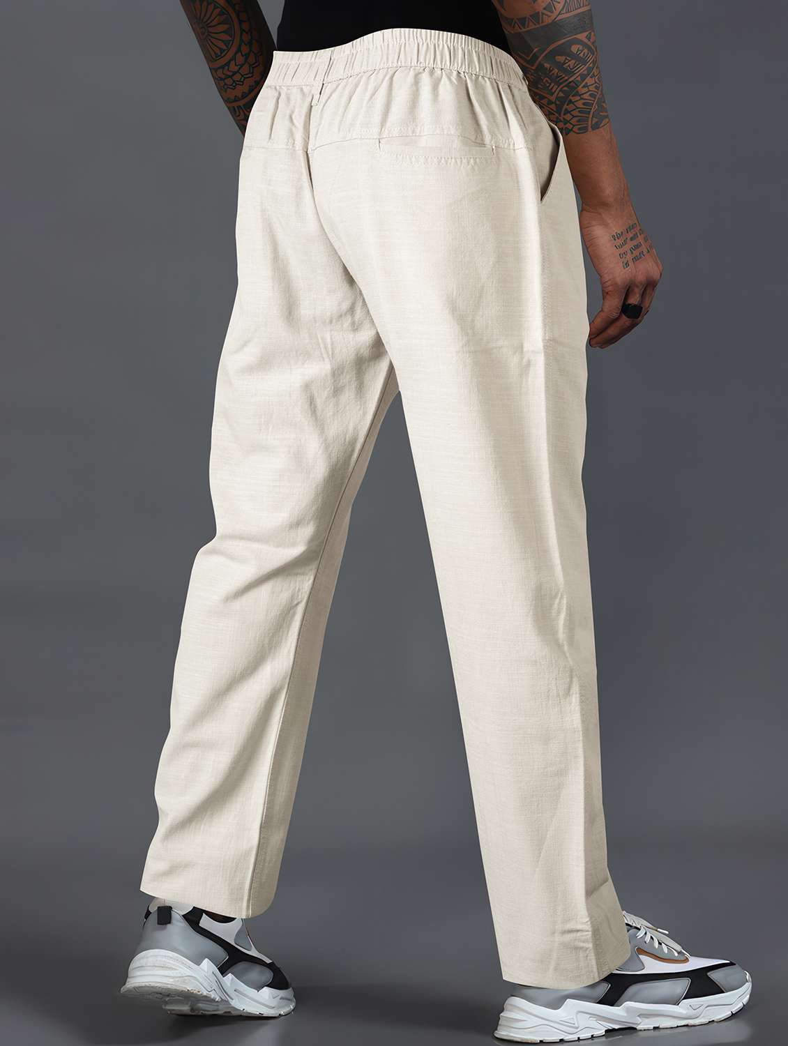 men solid mid rise flat front casual trouser - 22141591 -  Standard Image - 2