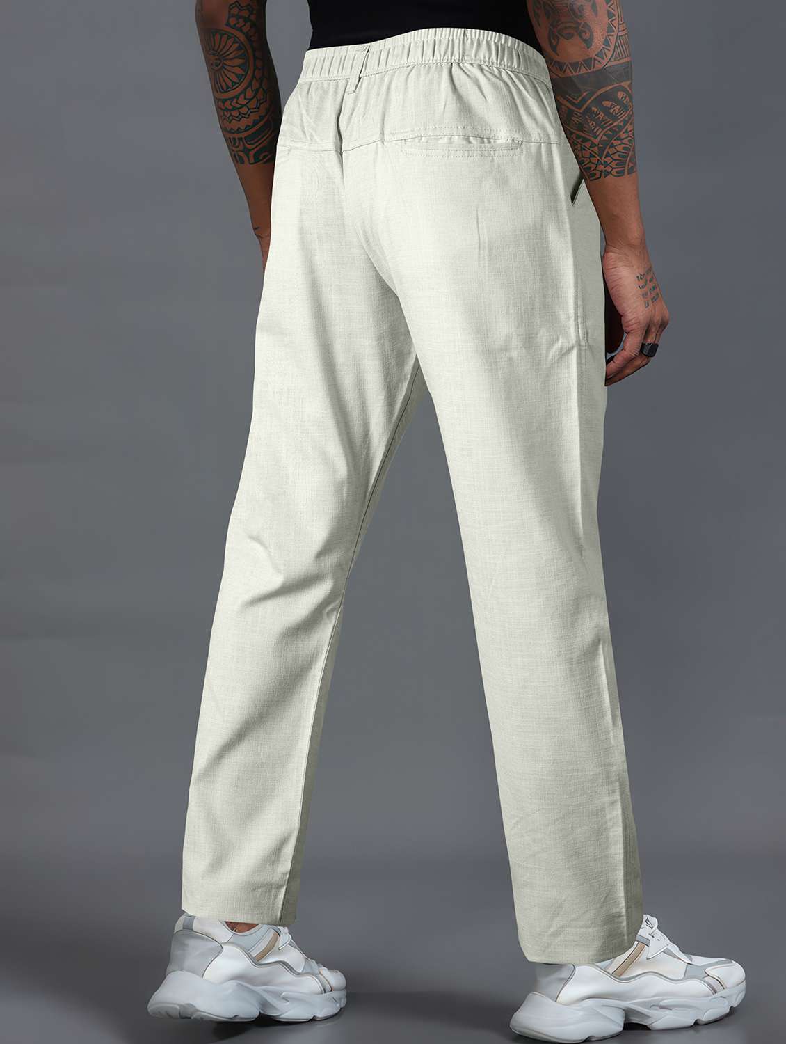 men solid mid rise flat front casual trouser - 22141592 -  Standard Image - 2