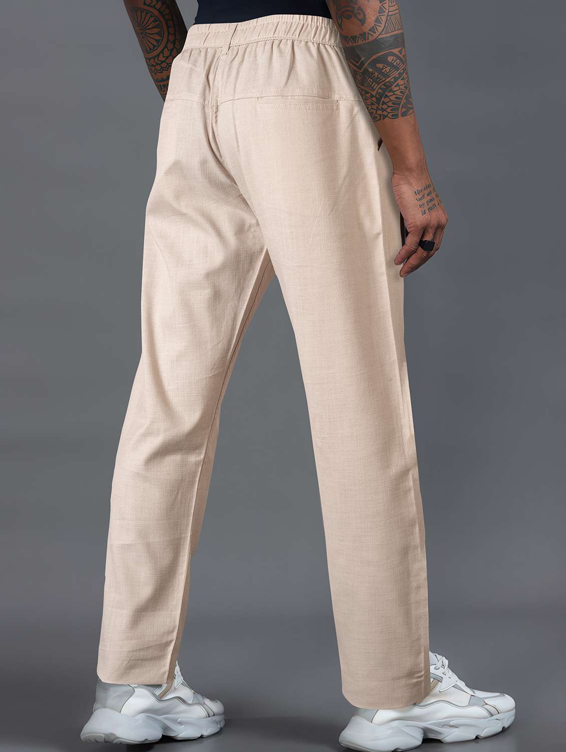men solid mid rise flat front casual trouser - 22141593 - Standard Image - 2