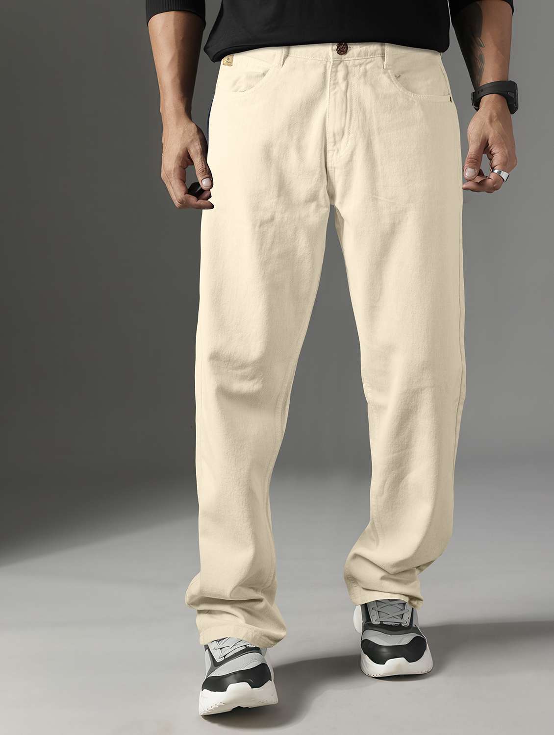 men plain mid rise full length jean