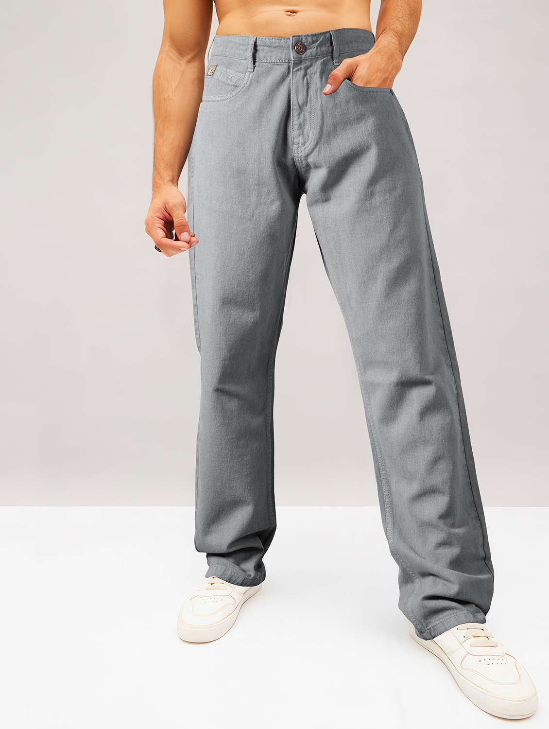 men plain mid rise full length jean