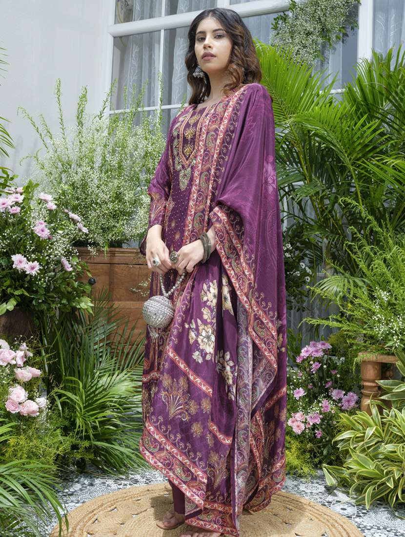 women printed long sleeve kurta pant with dupatta set - 22141635 - Standard Image - 2